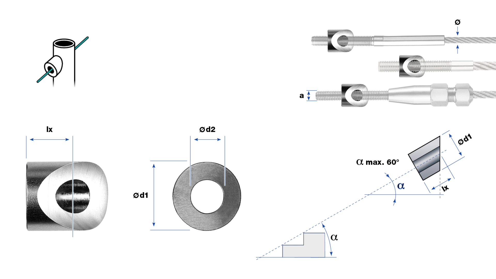 Post fitting round shape  for external thread and tube ∅ 42,4 mm